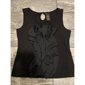 Grace Elements black Ruffle tank top shirt womens L Cotton Keyhole